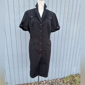 Tahari Fitted Black Button Front Dress